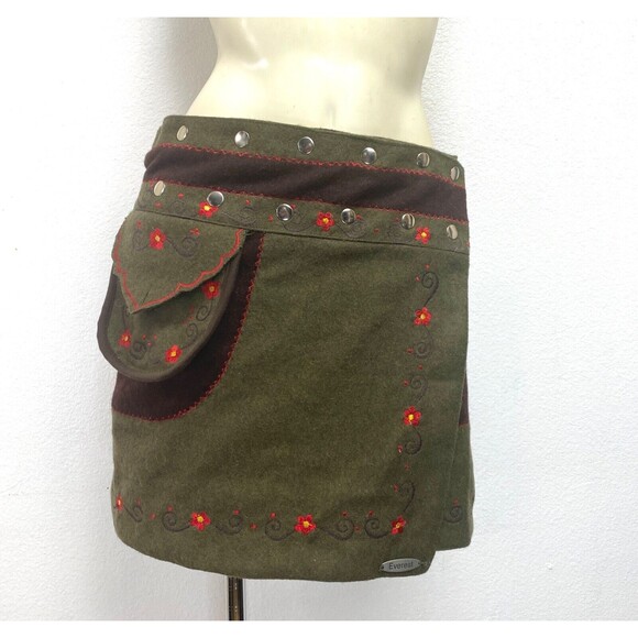 Everest Wool Felt Womans Wrap Skirt One Size Embroidered Nepal Mini Festival - Picture 1 of 14